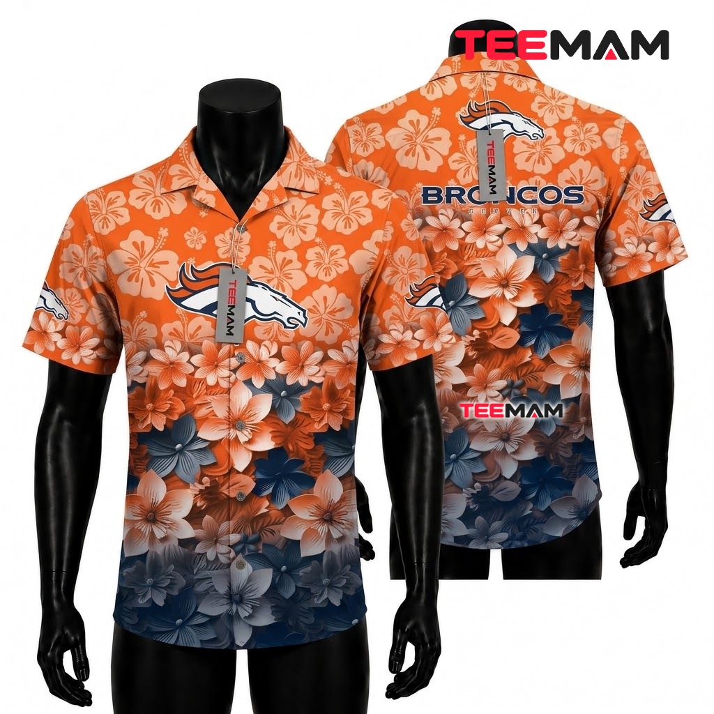 Denver Broncos Aloha Shirt Hibiscus Gradient Front