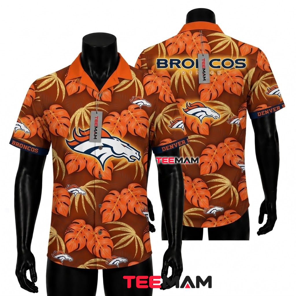 Denver Broncos Aloha Shirt Monstera Gold Front