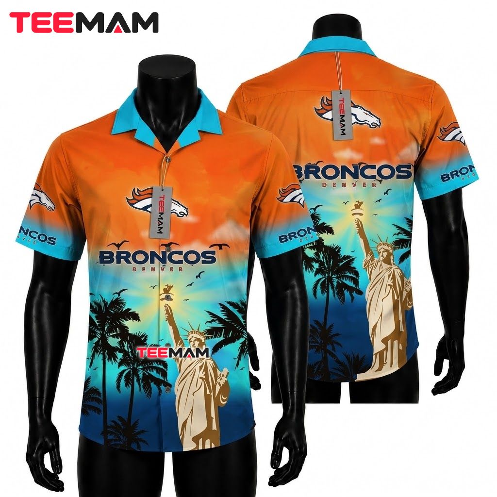 Denver Broncos Button Up Shirt Statue Of Liberty Front