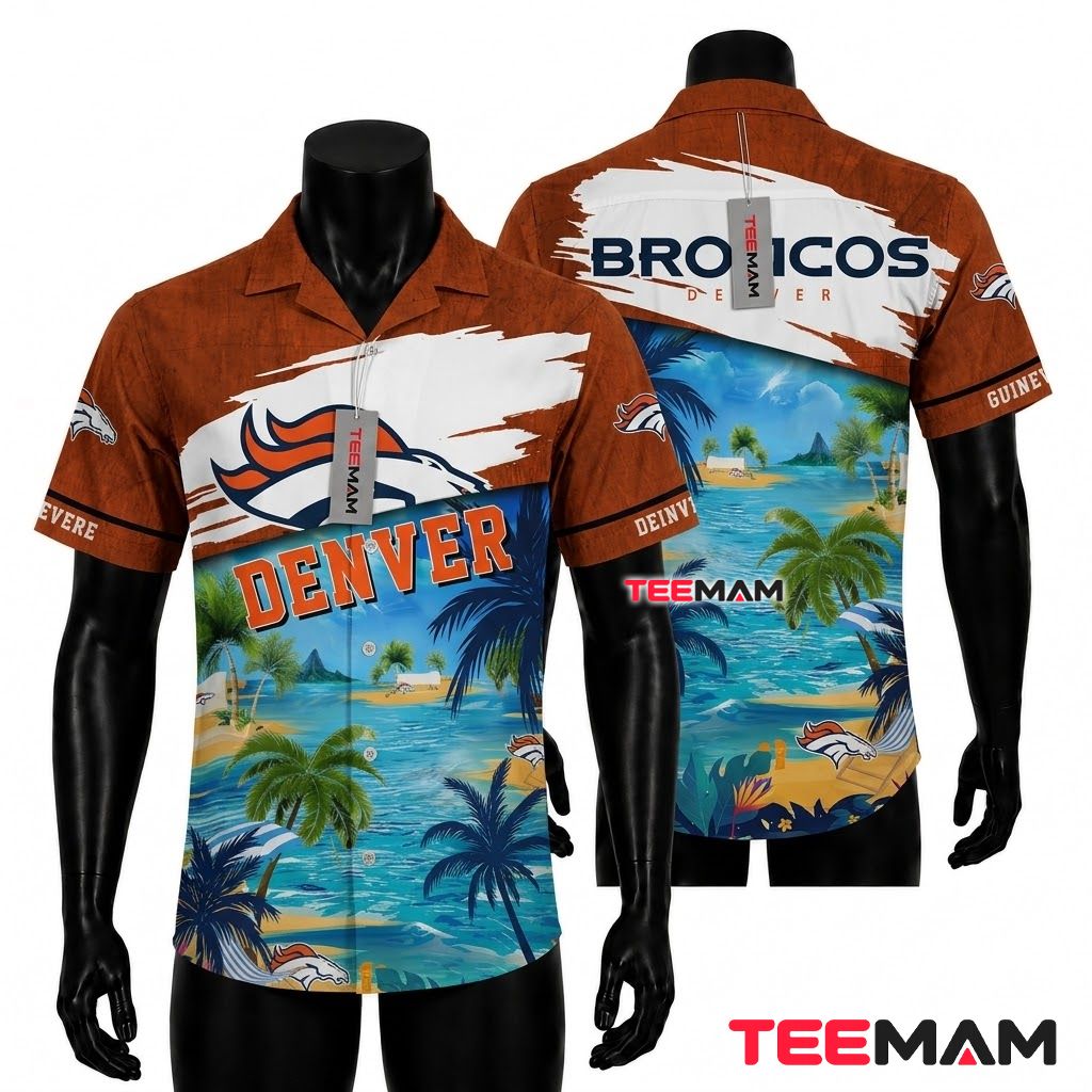 Denver Broncos Hawaiian Shirt Beach Island Front