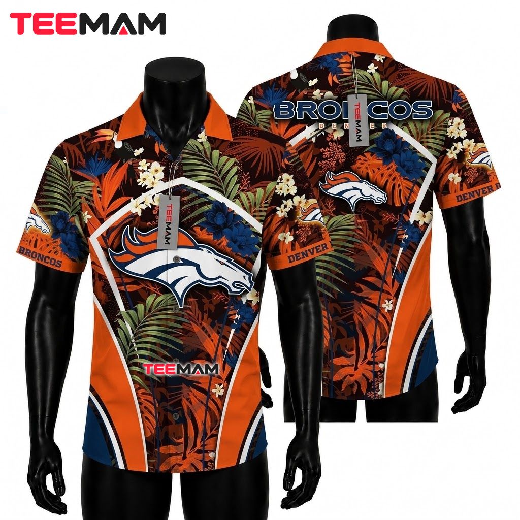 Denver Broncos Hawaiian Shirt Dark Floral Front