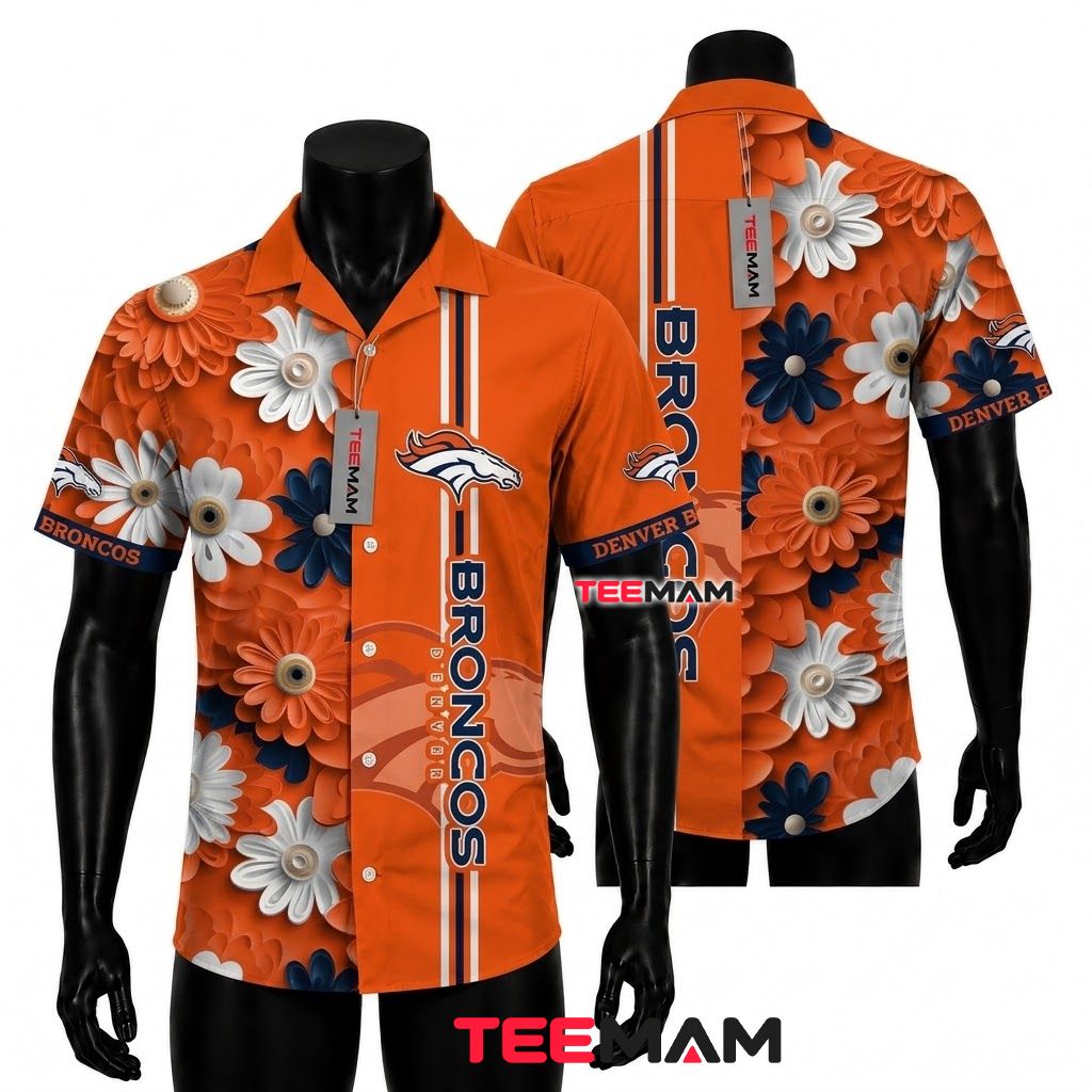 Denver Broncos Hawaiian Shirt Floral Daisy Front