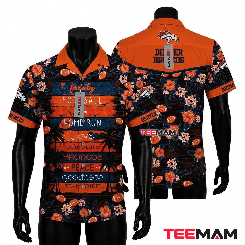 Denver Broncos Hawaiian Shirt Football Family Front
