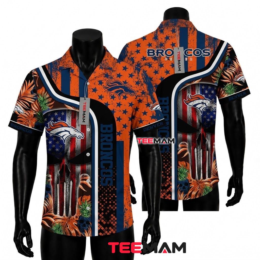 Denver Broncos Hawaiian Shirt Punisher American Flag Front