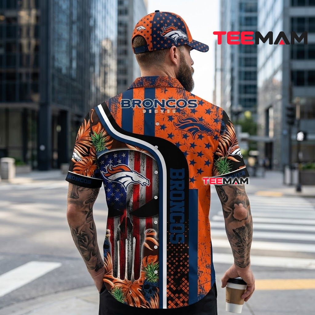 Denver Broncos Hawaiian Shirt Punisher American Flag Version 3 Denver Broncos Hawaiian Shirt Punisher American Flag Version 3