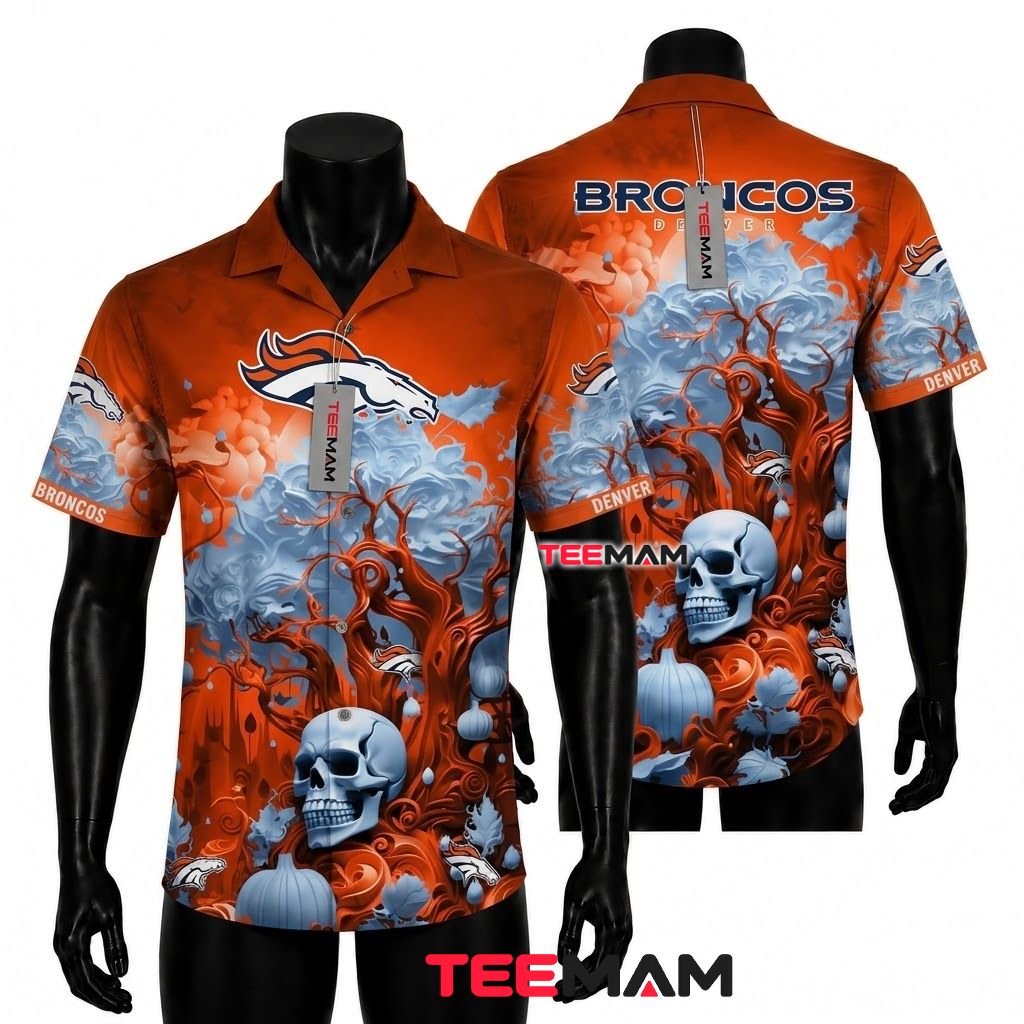 Denver Broncos Hawaiian Shirt Skull Pumpkin Front