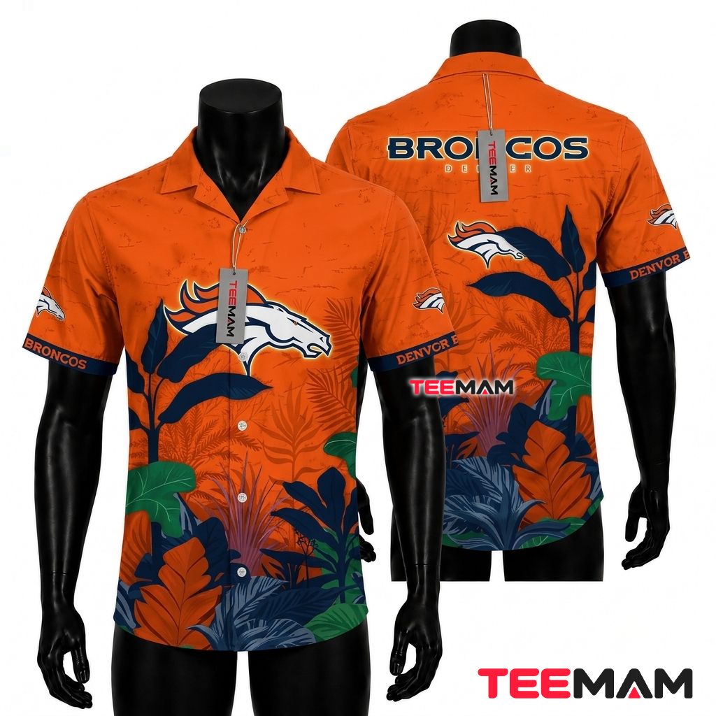 Denver Broncos Hawaiian Shirt Tropical Leaves Beach Front