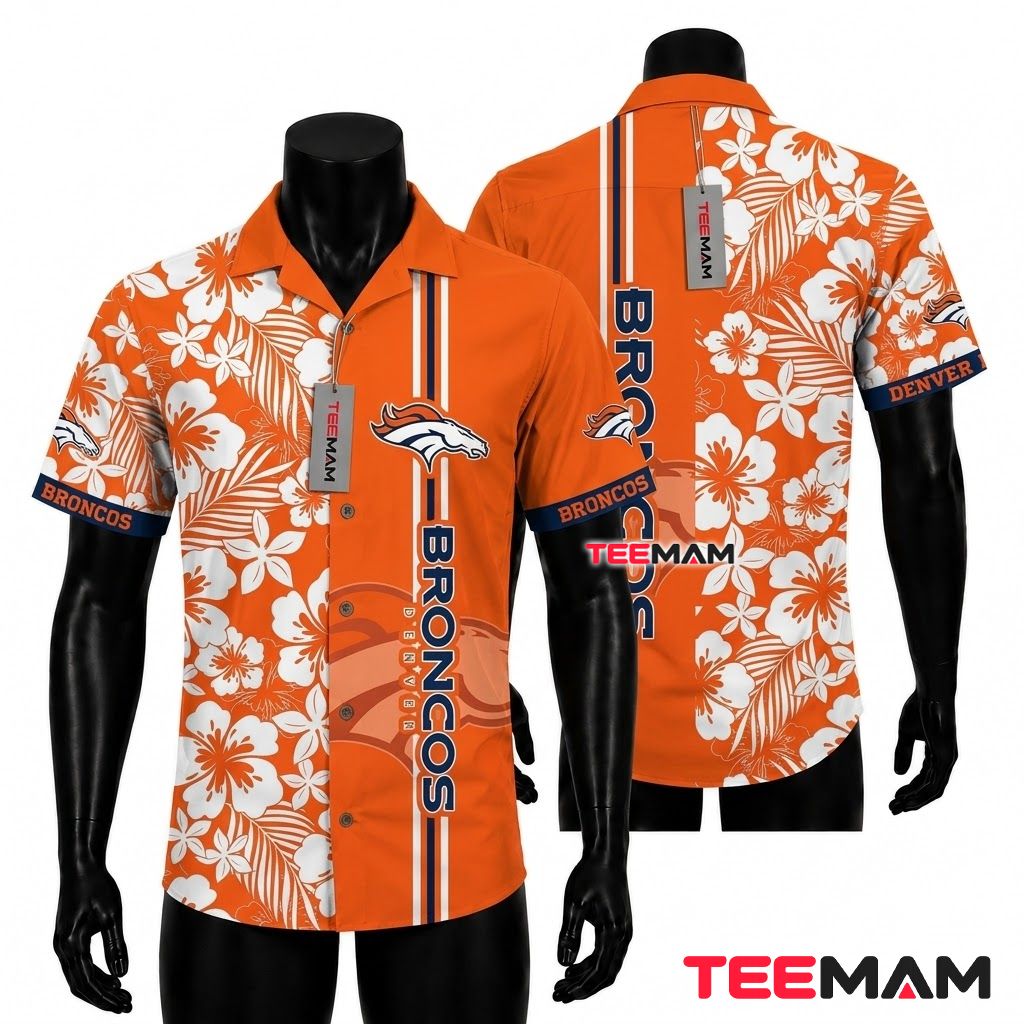 Denver Broncos Tropical Shirt White Hibiscus Front