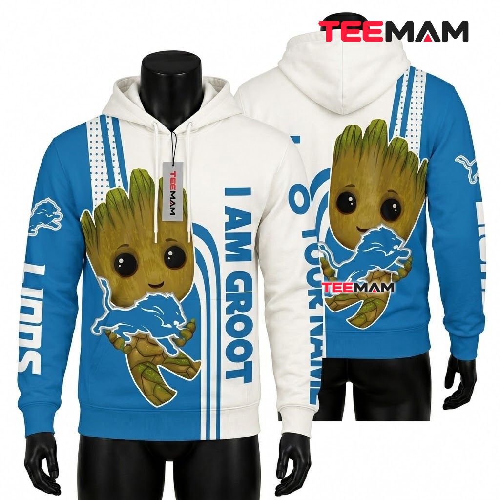 Detroit Lions 3D Hoodie Baby Groot I Am Front