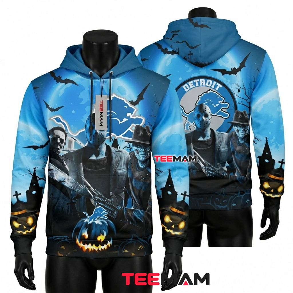 Detroit Lions 3D Hoodie Freddy Jason Michael Myers Front