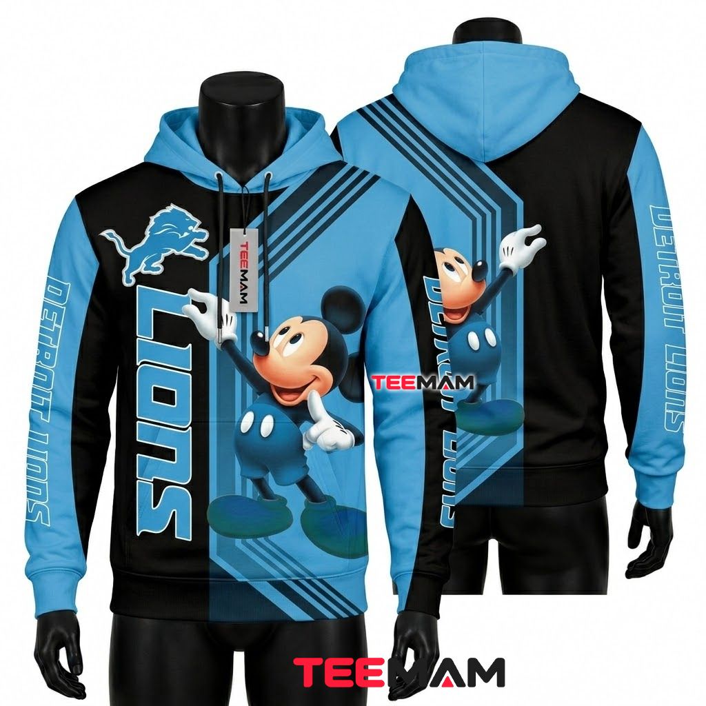 Detroit Lions 3D Hoodie Mickey Mouse Dabbing Pose Front