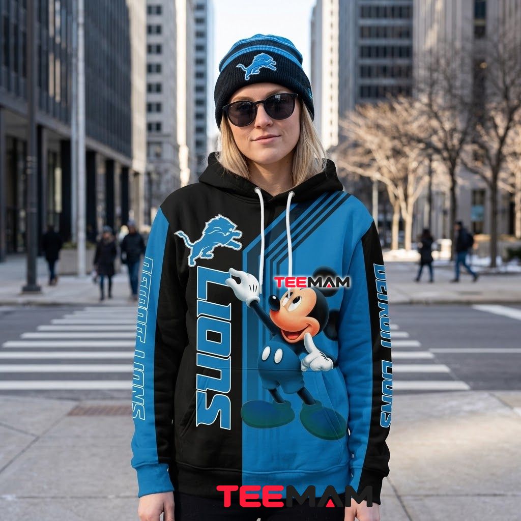 Detroit Lions 3D Hoodie Mickey Mouse Dabbing Pose Back Detroit Lions 3D Hoodie Mickey Mouse Dabbing Pose Back