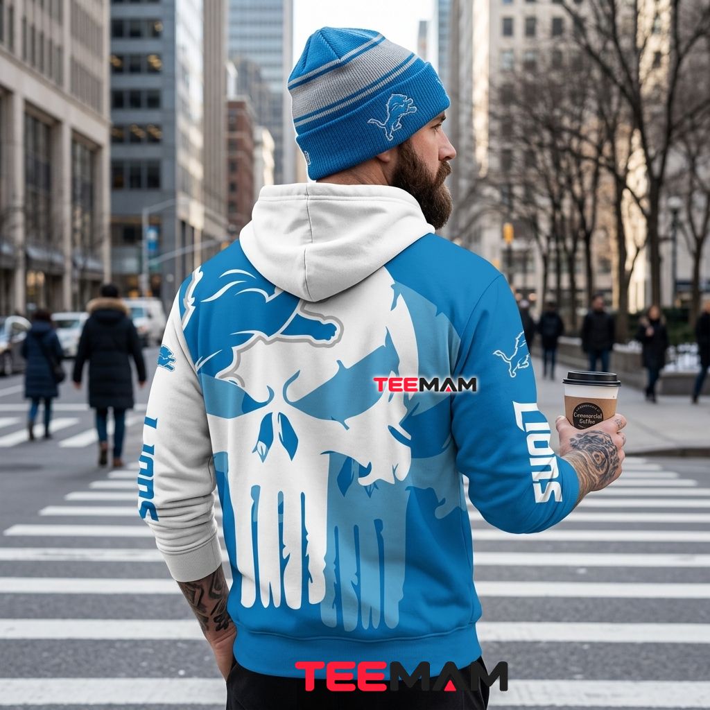 Detroit Lions 3D Hoodie Punisher Skull Split Version 3 Detroit Lions 3D Hoodie Punisher Skull Split Version 3