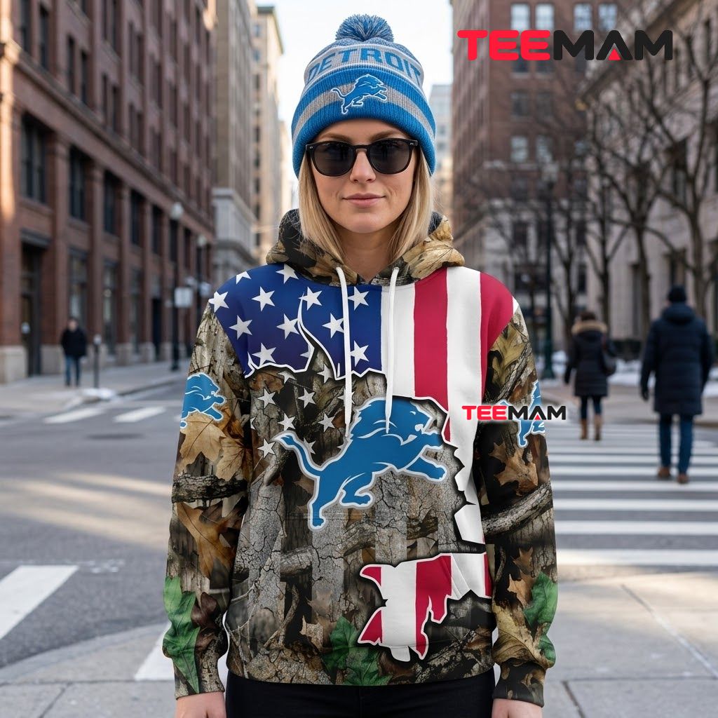 Detroit Lions 3D Hoodie Realtree Camo American Flag Back Detroit Lions 3D Hoodie Realtree Camo American Flag Back