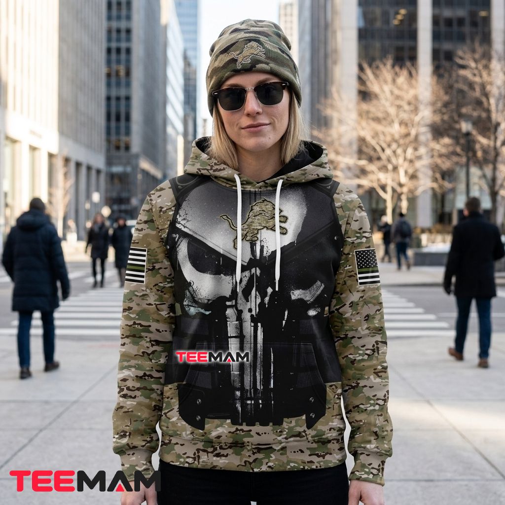 Detroit Lions All Over Print 3D Hoodie Punisher Skull Desert Camo Back Detroit Lions All Over Print 3D Hoodie Punisher Skull Desert Camo Back