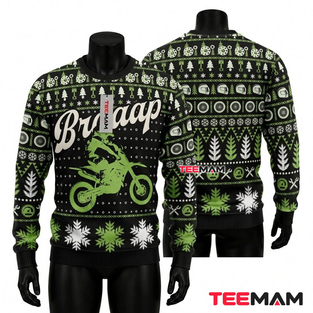 Dirt Bike Ugly Christmas Sweater Braaap Motocross Front
