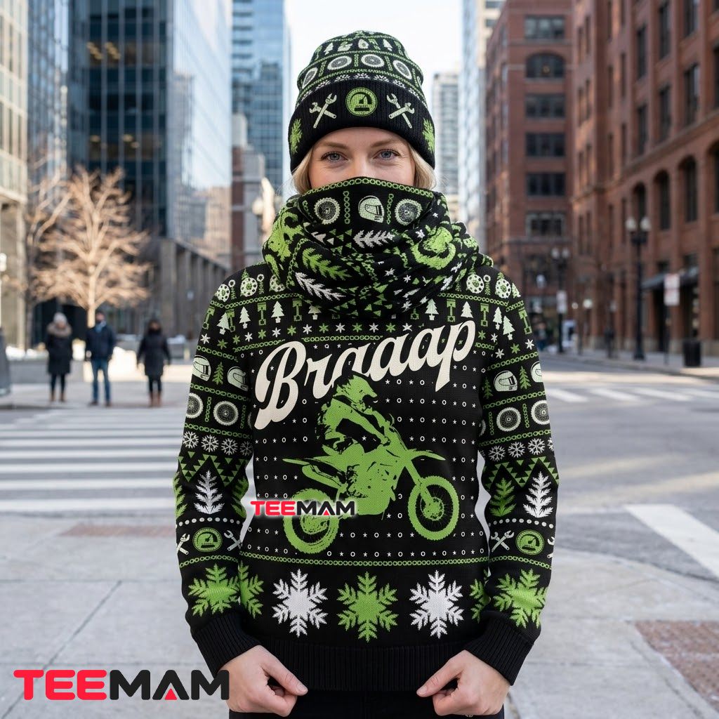 Dirt Bike Ugly Christmas Sweater Braaap Motocross Back Dirt Bike Ugly Christmas Sweater Braaap Motocross Back