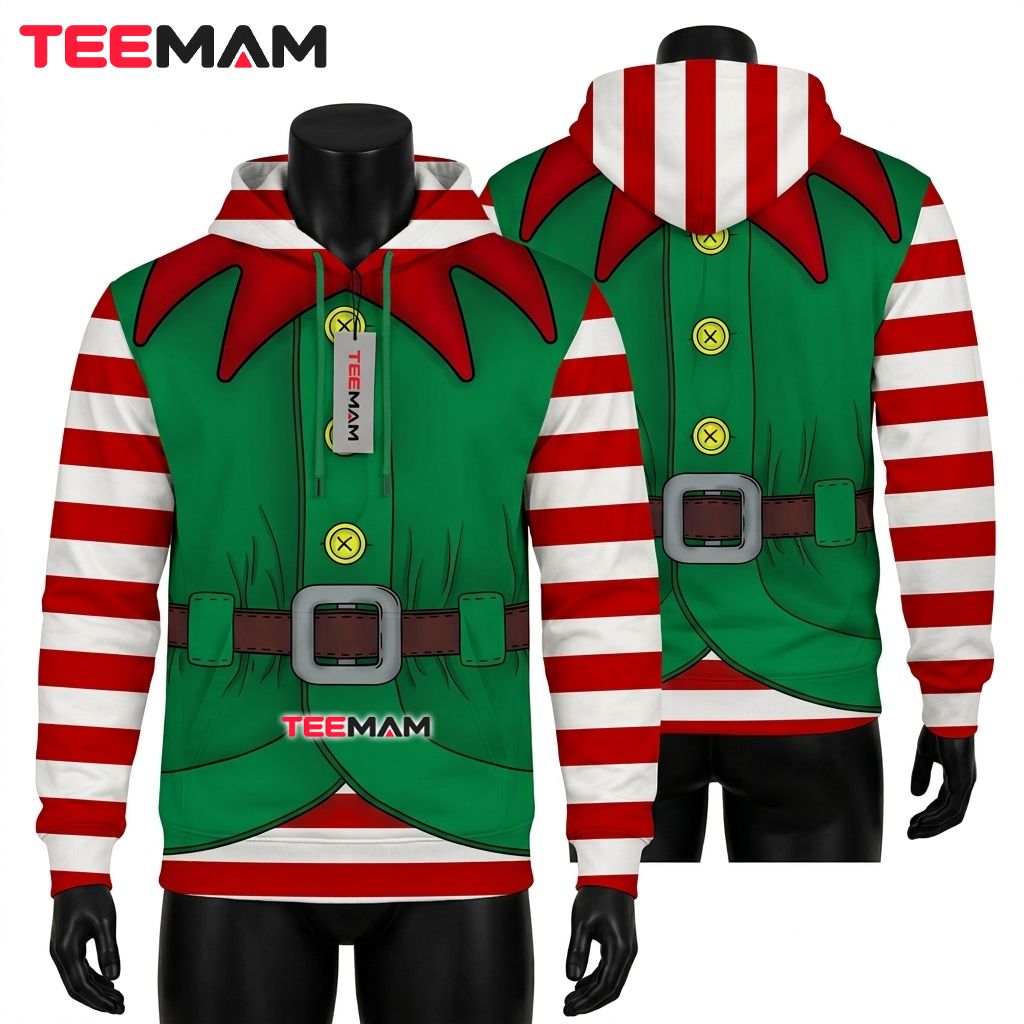 Elf 3D Hoodie Costume Striped Cosplay Front