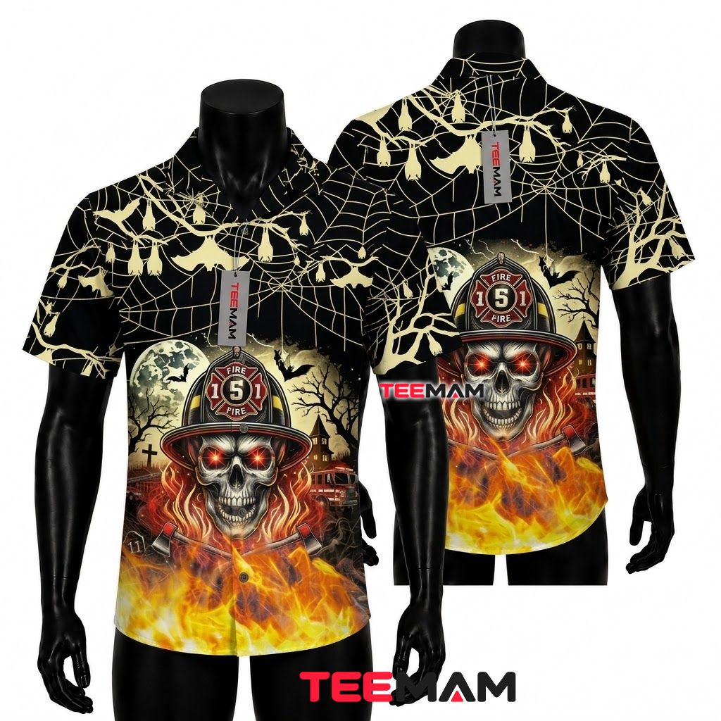Firefighter Skull Halloween Hawaiian Shirt