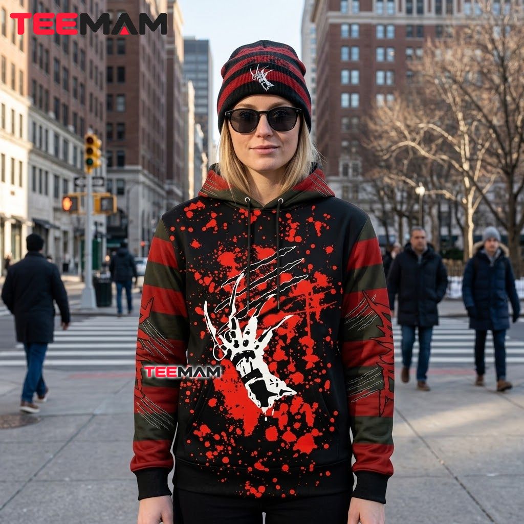Freddy Krueger 3D Hoodie Never Sleep Again Design Back Freddy Krueger 3D Hoodie Never Sleep Again Design Back