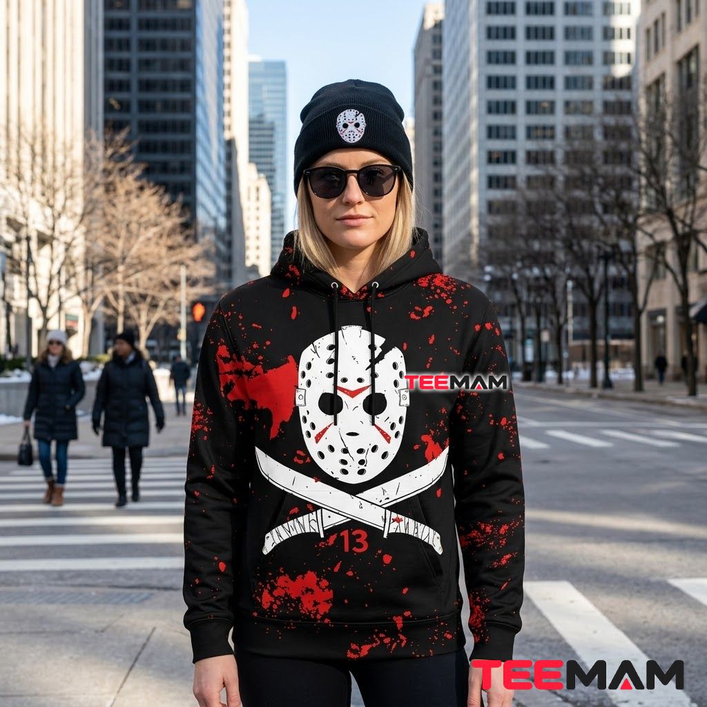 Friday The 13th 3D Hoodie Jason Voorhees Mask Design Back Friday The 13th 3D Hoodie Jason Voorhees Mask Design Back