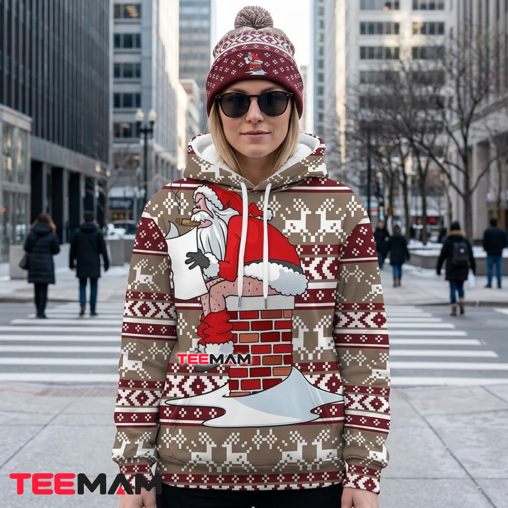 Funny Santa Claus 3D Ugly Hoodie Funny Chimney Cigar Back Funny Santa Claus 3D Ugly Hoodie Funny Chimney Cigar Back