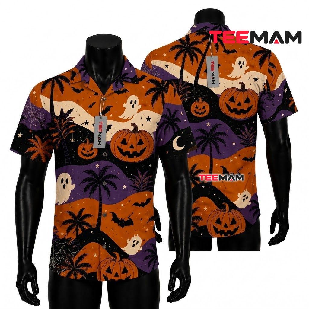 Ghost Pumpkin Halloween Hawaiian Shirt Vintage