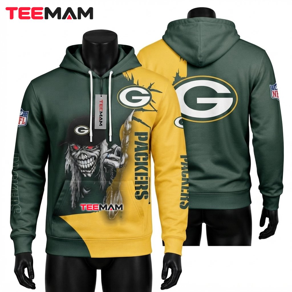 Green Bay Packers 3D Hoodie Eddie Zombie Split Color Front