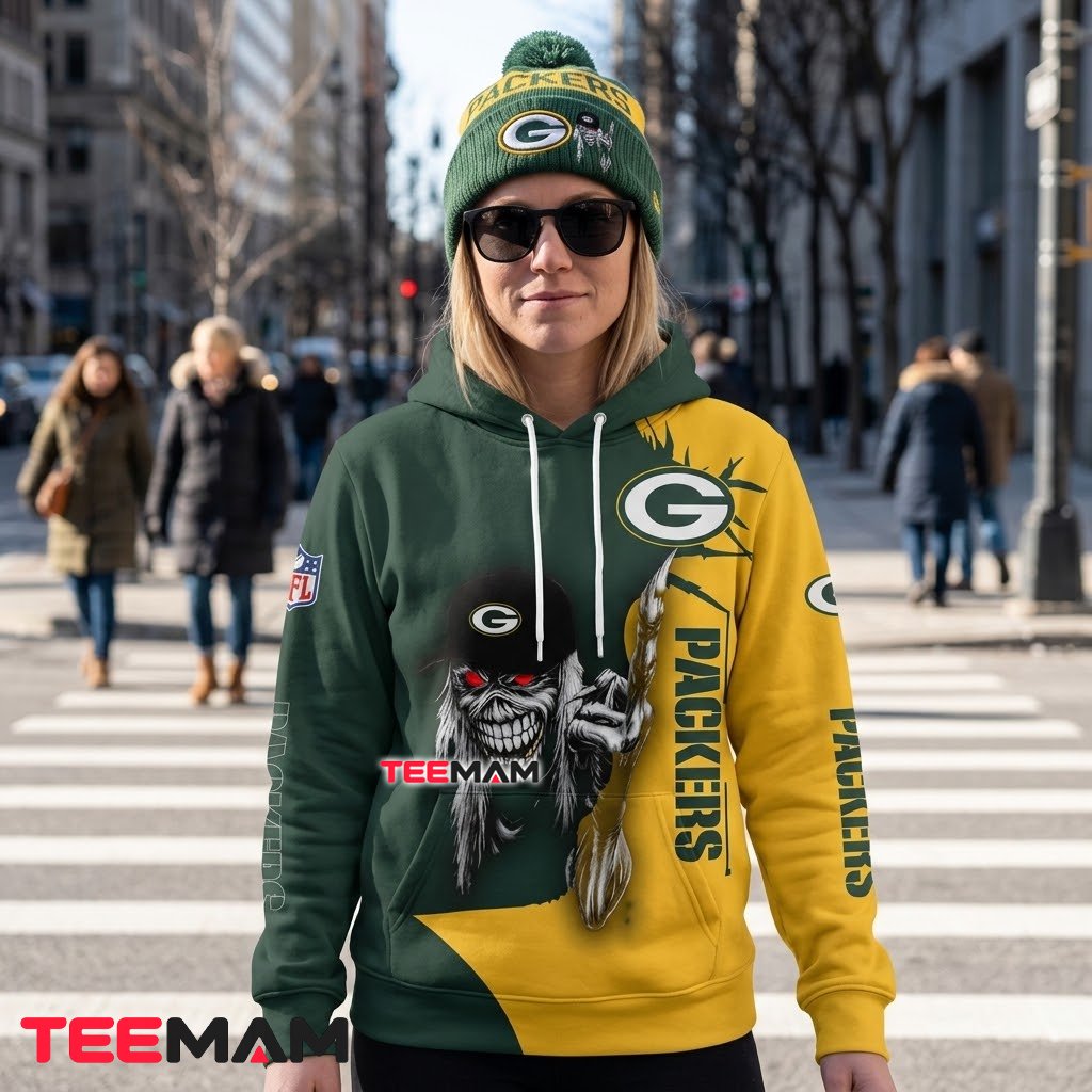 Green Bay Packers 3D Hoodie Eddie Zombie Split Color Back Green Bay Packers 3D Hoodie Eddie Zombie Split Color Back