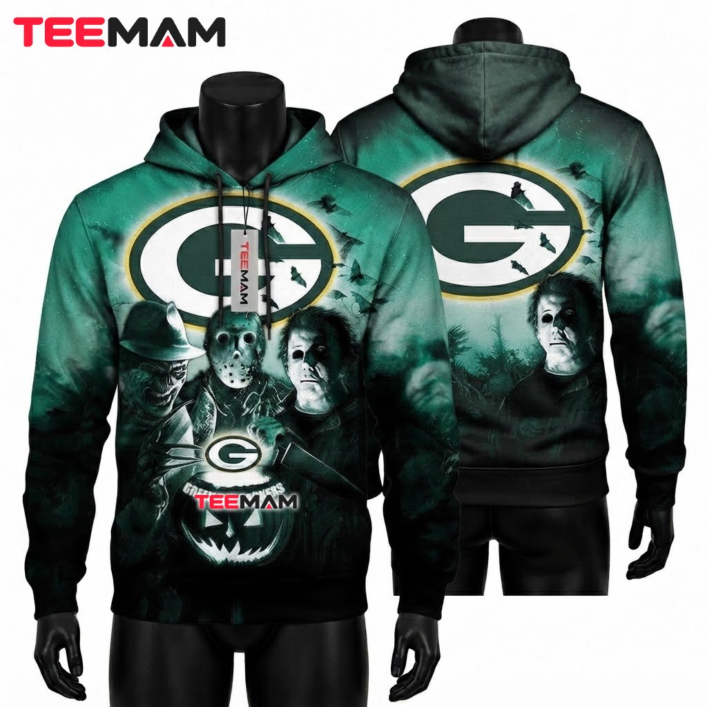 Green Bay Packers 3D Hoodie Freddy Jason Michael Halloween Front