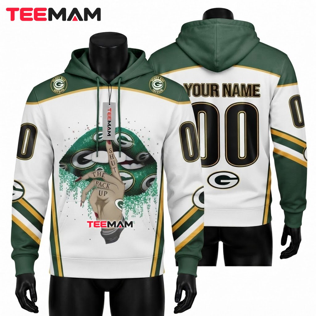 Green Bay Packers 3D Hoodie Glitter Lips Custom Name Number Front