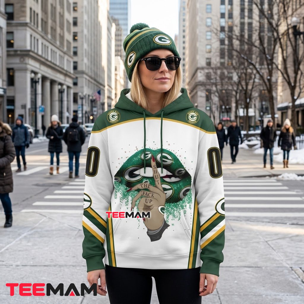 Green Bay Packers 3D Hoodie Glitter Lips Custom Name Number Back Green Bay Packers 3D Hoodie Glitter Lips Custom Name Number Back