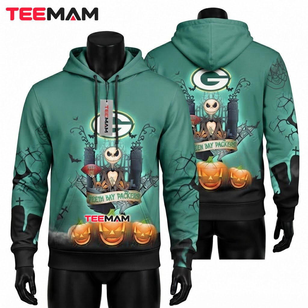 Green Bay Packers 3D Hoodie Jack Skellington Pumpkin Halloween Front