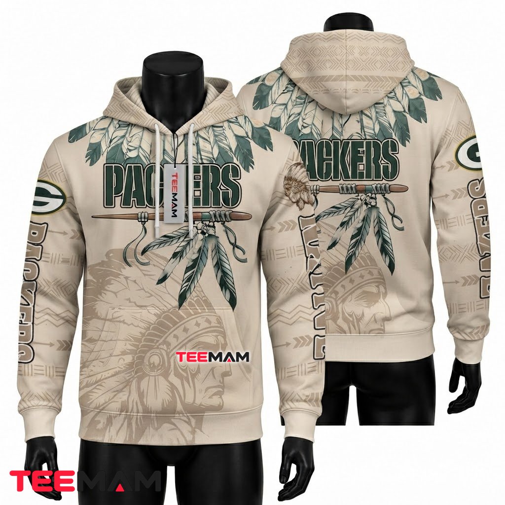 Green Bay Packers 3D Hoodie Native Chief Headdress Front