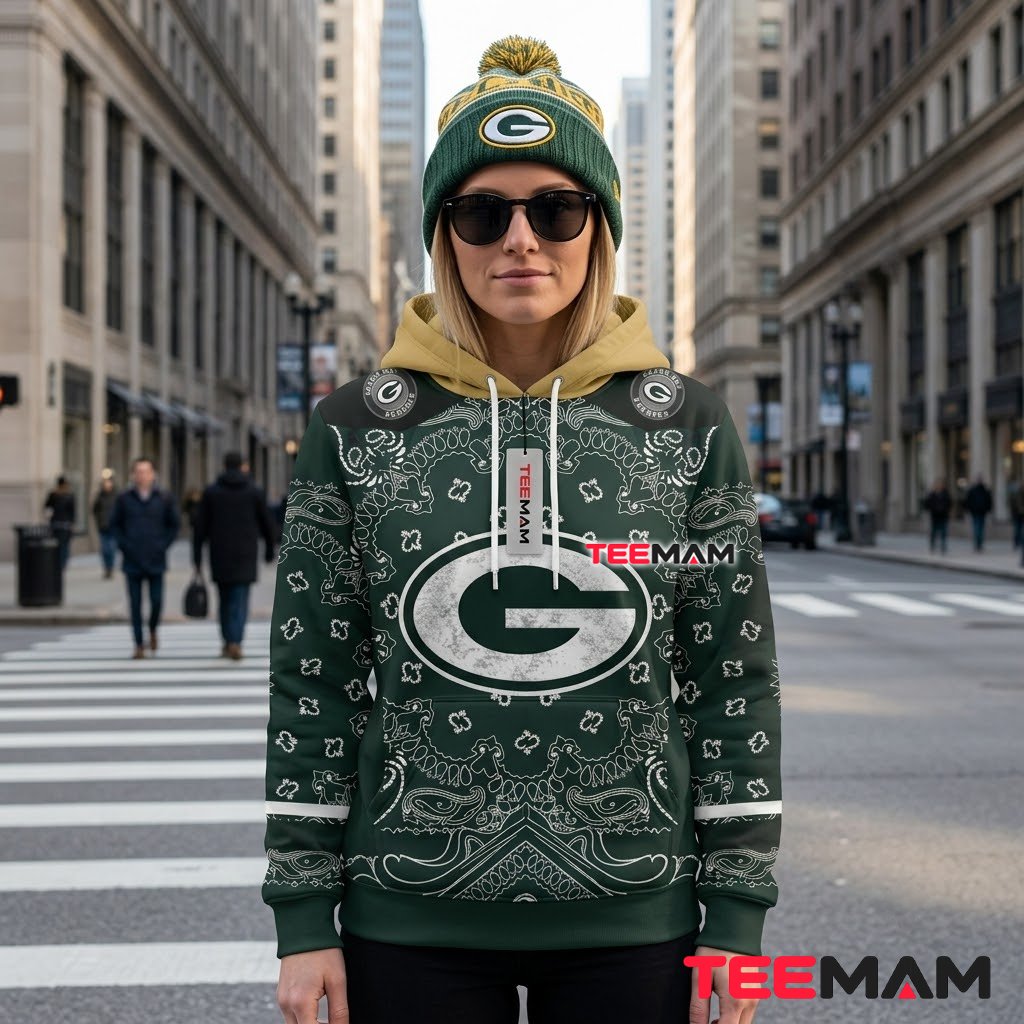 Green Bay Packers 3D Hoodie Paisley Bandana Print Back Green Bay Packers 3D Hoodie Paisley Bandana Print Back