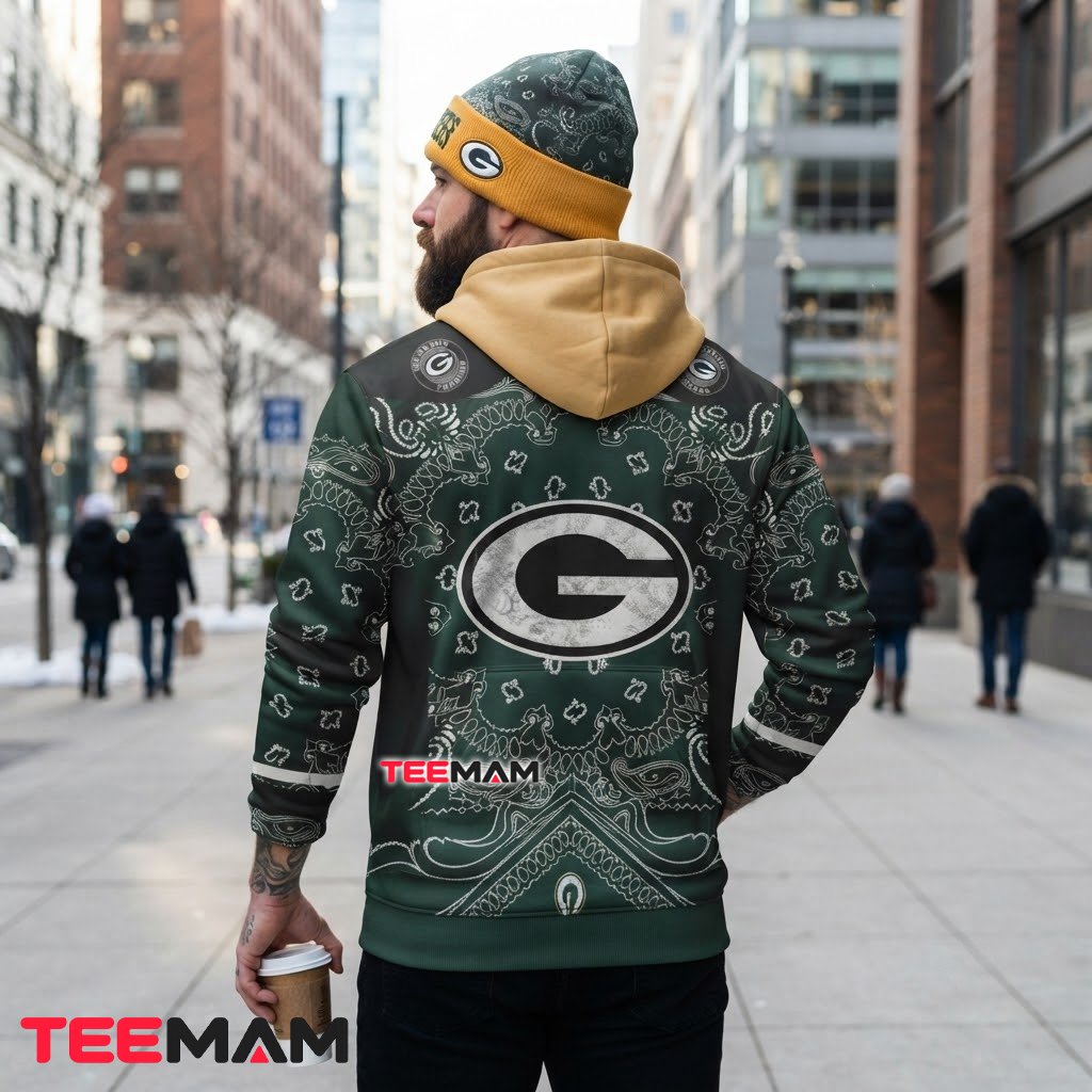 Green Bay Packers 3D Hoodie Paisley Bandana Print Version 3 Green Bay Packers 3D Hoodie Paisley Bandana Print Version 3