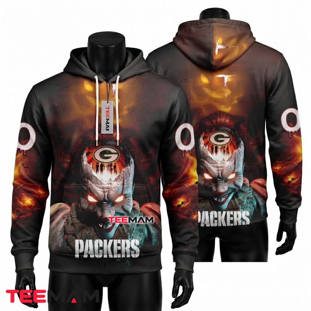 Green Bay Packers 3D Hoodie Pennywise Flaming Grin Front
