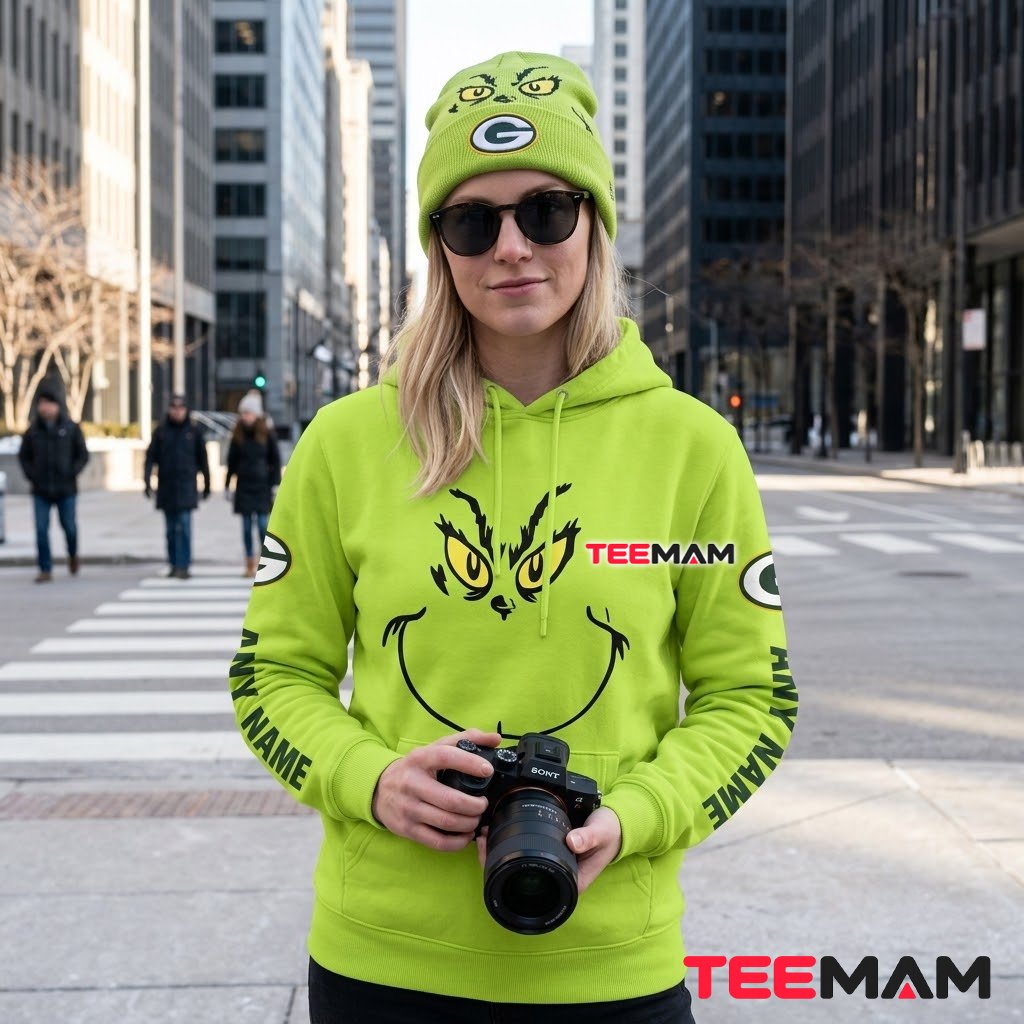 Green Bay Packers 3D Hoodie Personalized Grinch Face Green Back Green Bay Packers 3D Hoodie Personalized Grinch Face Green Back