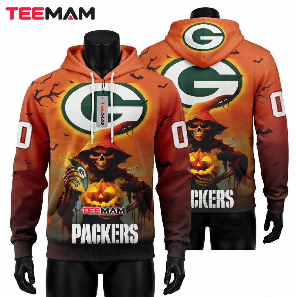 Green Bay Packers 3D Hoodie Reaper Jack-o'-Lantern Front