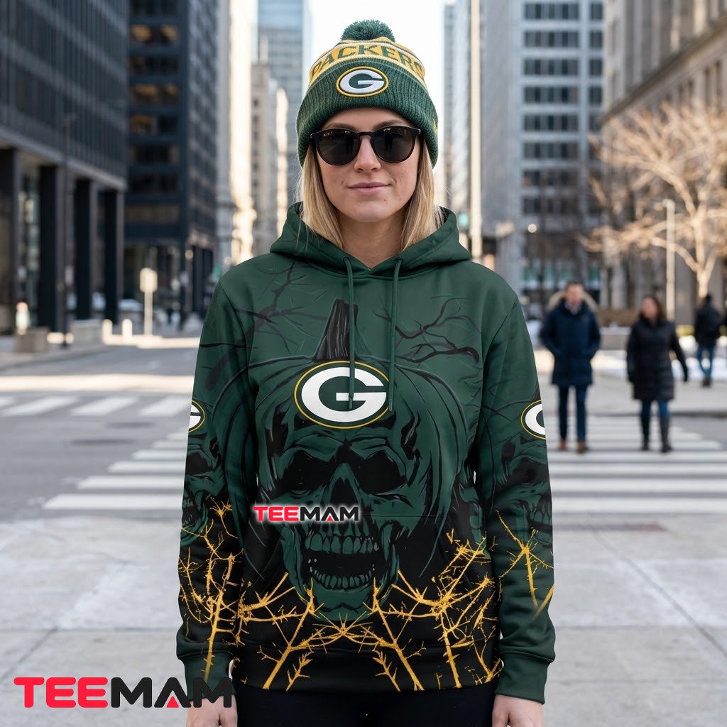 Green Bay Packers 3D Hoodie Shadow Skull Thorns Back Green Bay Packers 3D Hoodie Shadow Skull Thorns Back