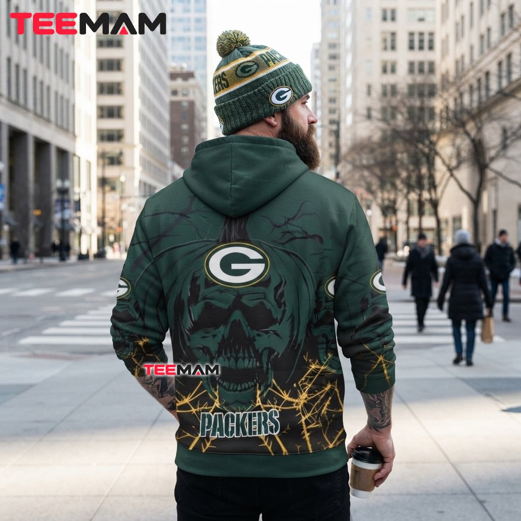 Green Bay Packers 3D Hoodie Shadow Skull Thorns Version 3 Green Bay Packers 3D Hoodie Shadow Skull Thorns Version 3