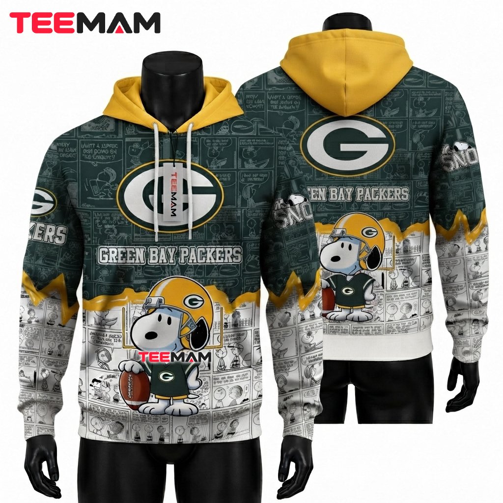 Green Bay Packers 3D Hoodie Snoopy Comic Strip Front
