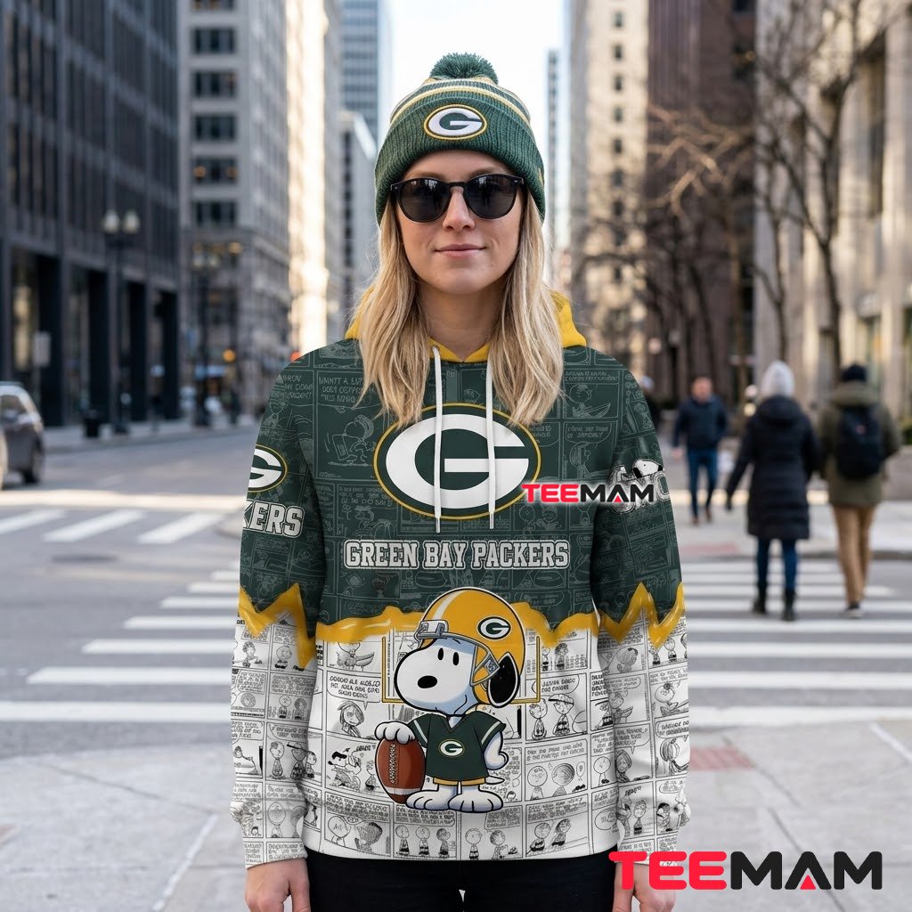 Green Bay Packers 3D Hoodie Snoopy Comic Strip Back Green Bay Packers 3D Hoodie Snoopy Comic Strip Back