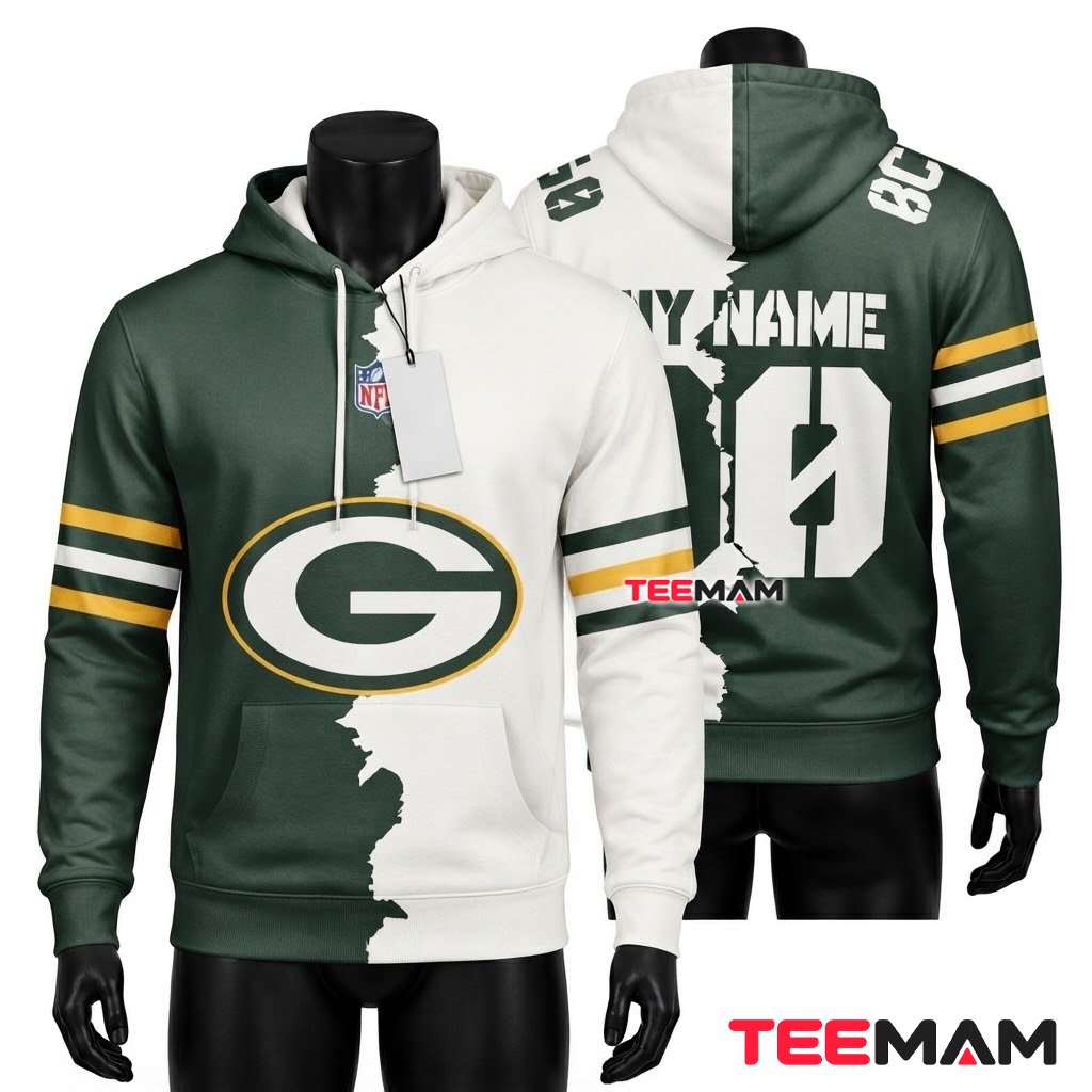 Green Bay Packers 3D Hoodie Split Custom Name Number Front