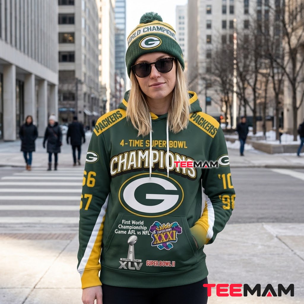 Green Bay Packers 3D Hoodie Super Bowl Champions History Back Green Bay Packers 3D Hoodie Super Bowl Champions History Back