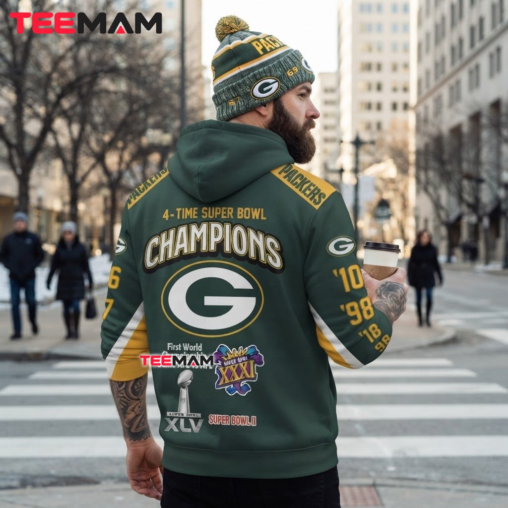 Green Bay Packers 3D Hoodie Super Bowl Champions History Version 3 Green Bay Packers 3D Hoodie Super Bowl Champions History Version 3