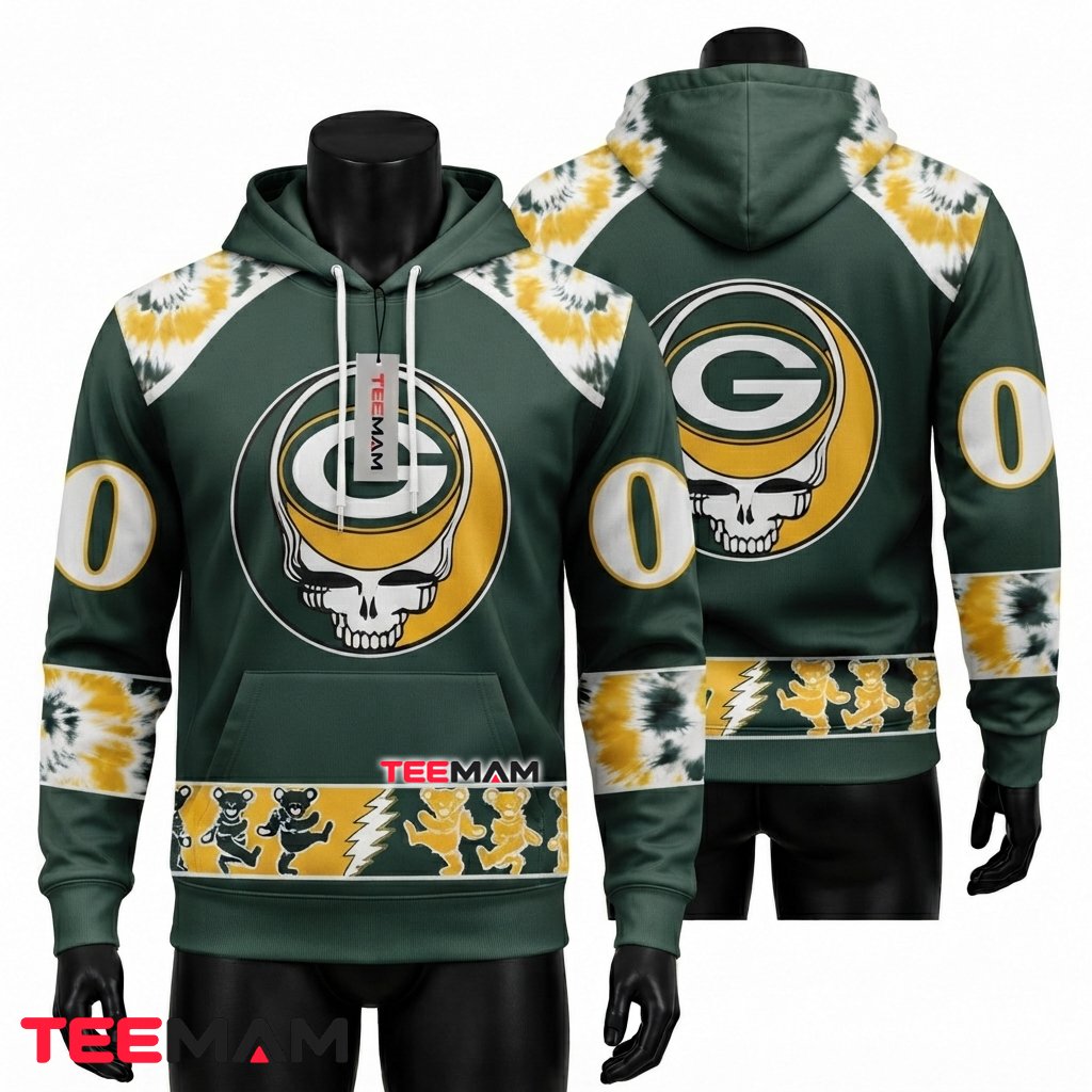 Green Bay Packers All Over Print 3D Hoodie Grateful Dead Skull Front