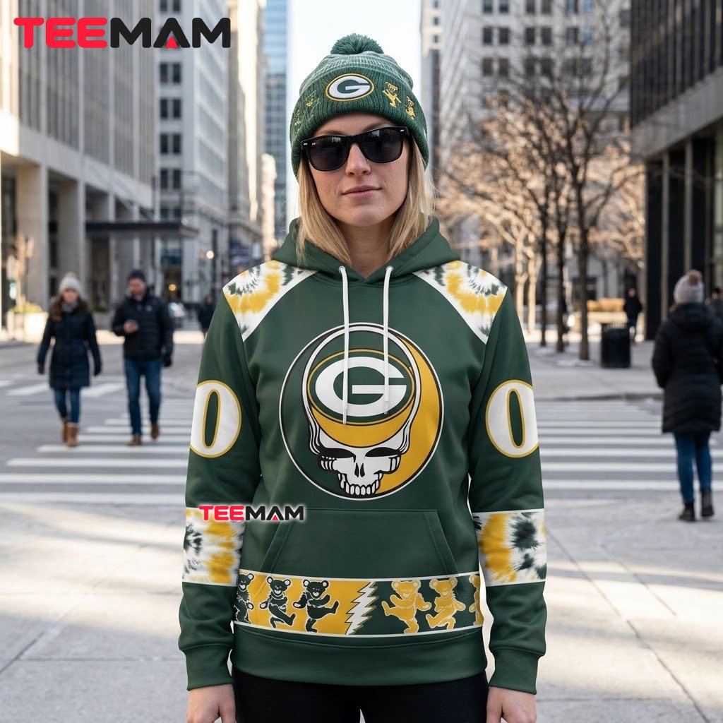 Green Bay Packers All Over Print 3D Hoodie Grateful Dead Skull Back Green Bay Packers All Over Print 3D Hoodie Grateful Dead Skull Back