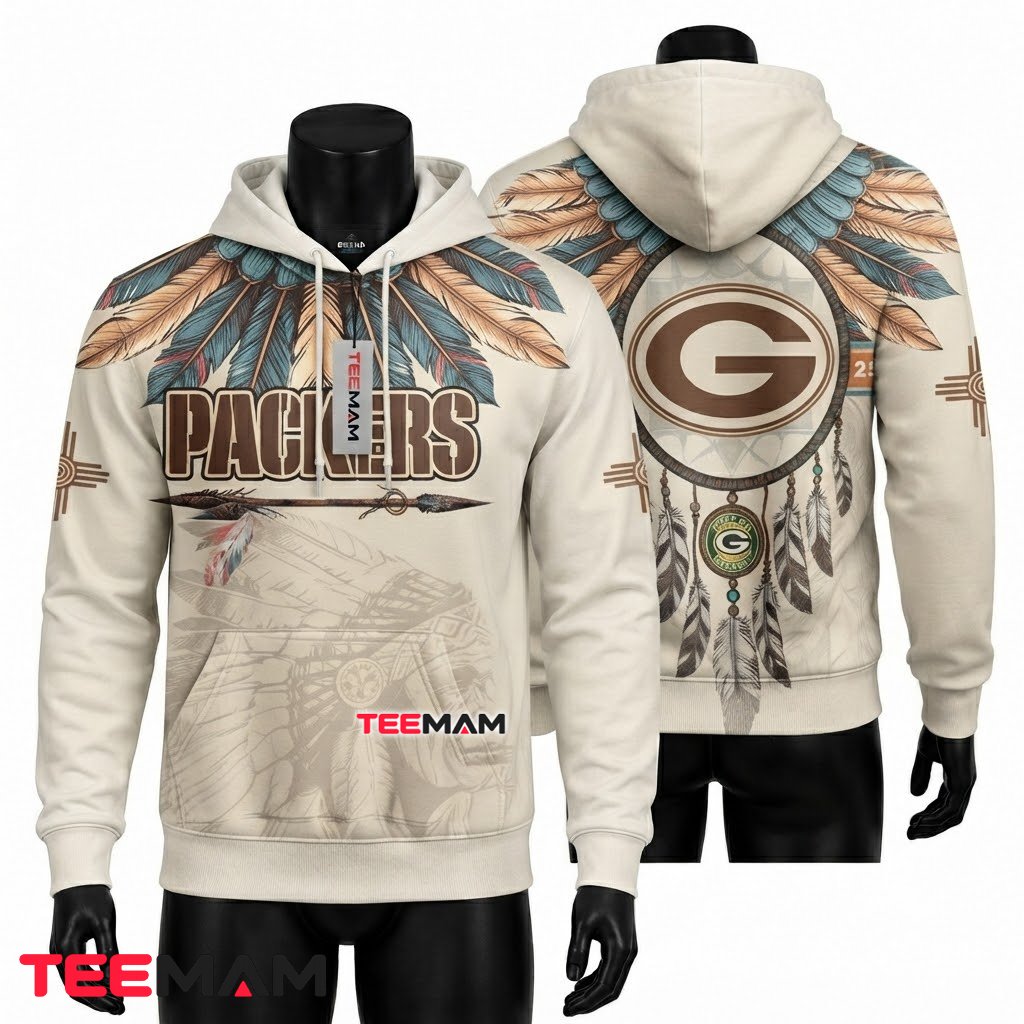 Green Bay Packers All Over Print 3D Hoodie Native Dreamcatcher Feathers Front
