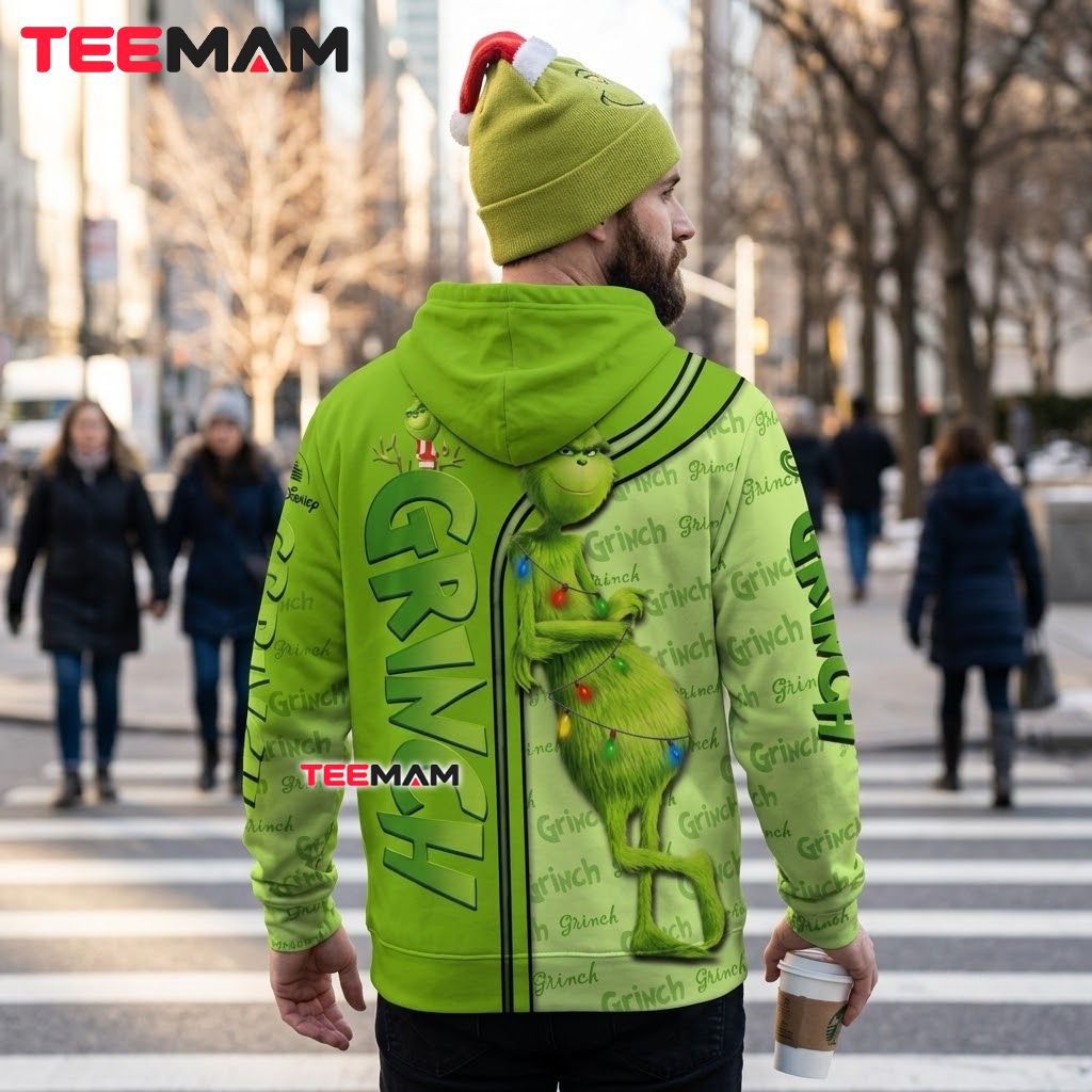Grinch 3D Hoodie Christmas Lights Santa Hat Design Version 3 Grinch 3D Hoodie Christmas Lights Santa Hat Design Version 3
